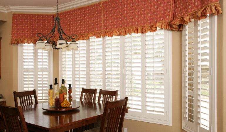 White shutters in Clearwater dining room.